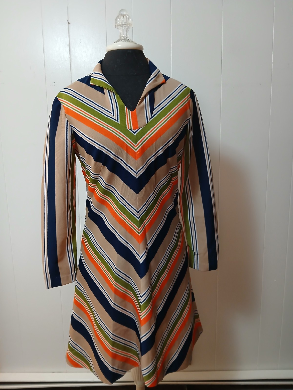 True Vintage 1960’s 70s Retro Shirt Dress Go Go Hippie Indie 36″C