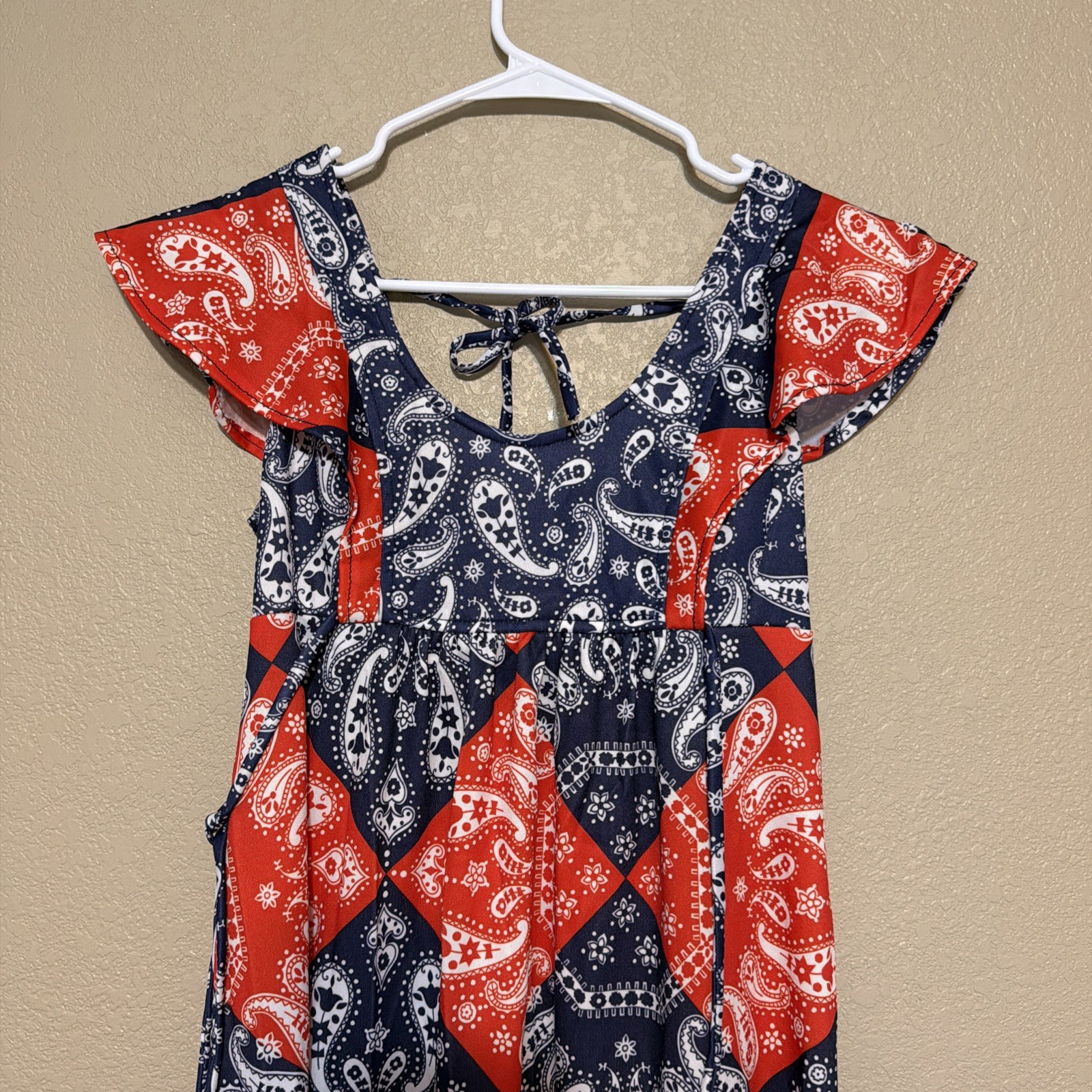Gay Gibson Vintage Red & Blue Bandana Patchwork Print Maxi Dress Union made USA