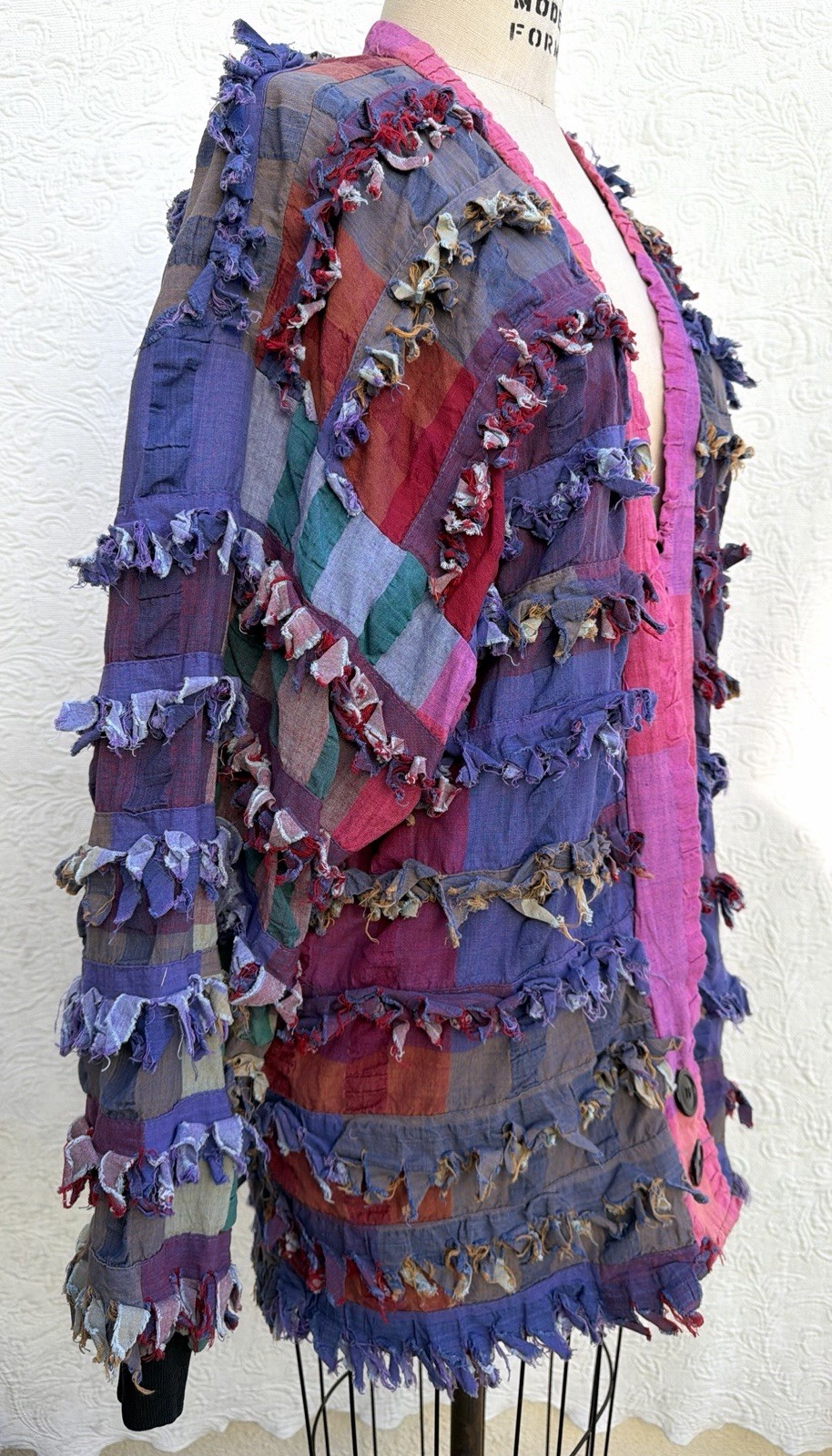 Paula Sweet Muslin Mink Purple vibrant Magenta Rose Cotton Jacket Sz LARGE