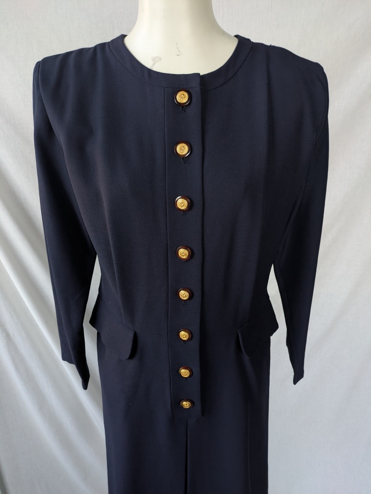Vintage 1980s Yves Saint Laurent Rive Gauche Tunic Dress Navy Blue S/M VGUC