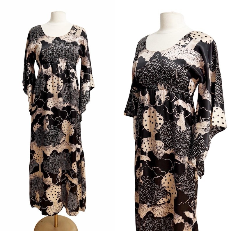 1970s Maxi Dress / Angel Sleeve Dress / Disco Dress / Size Medium – Large