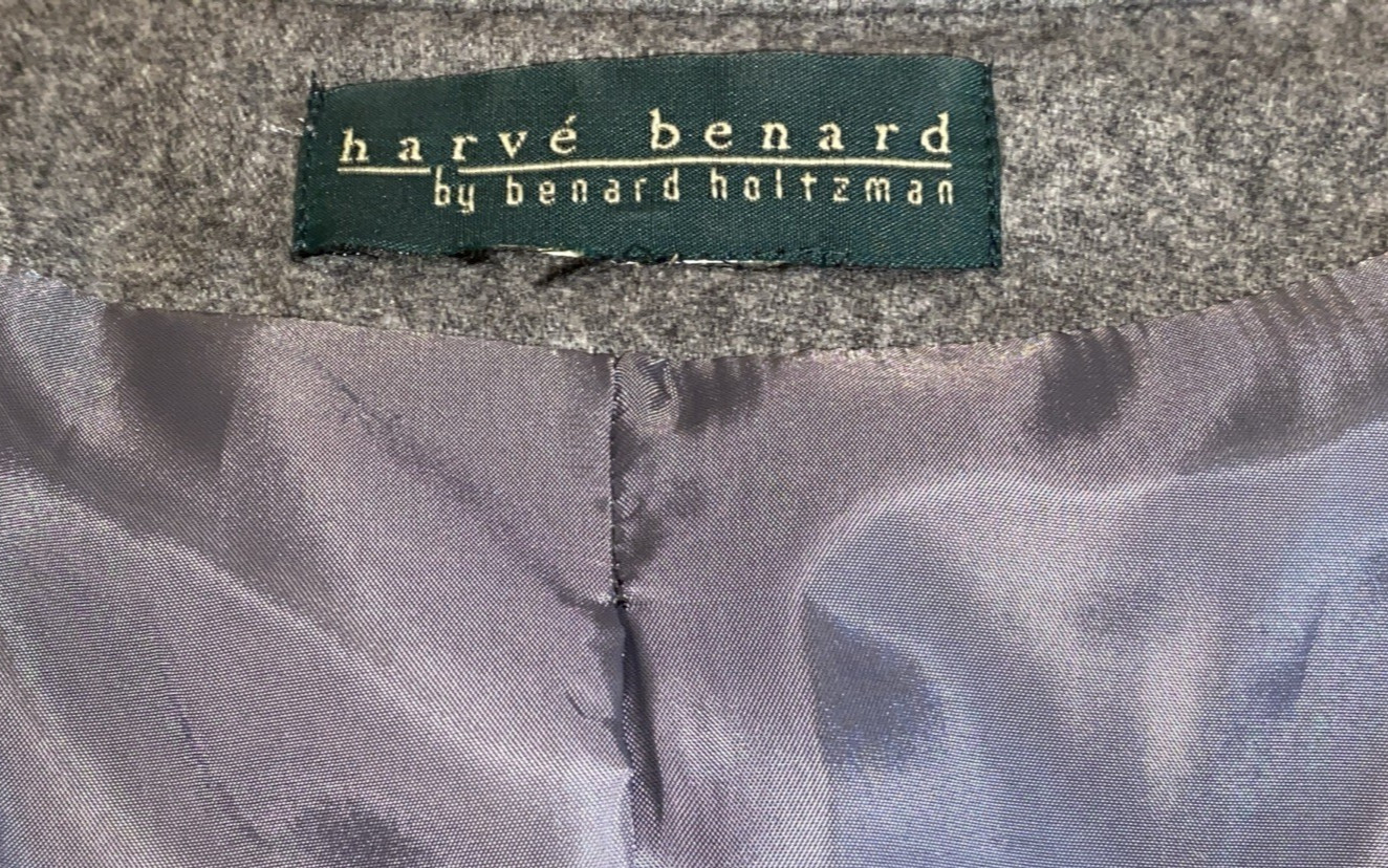 VINTAGE Harve Benard Luxury Gray Wool Jacket L Contrast Topstitch Loden Blazer