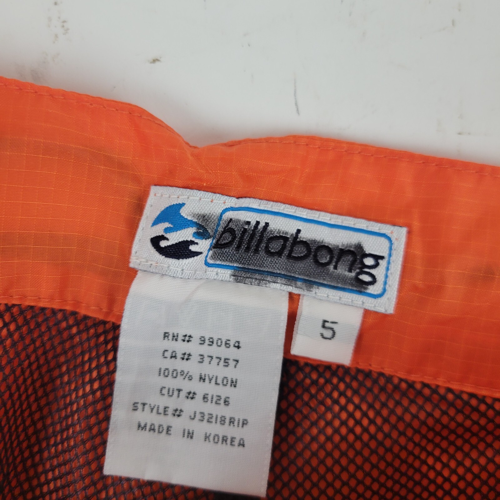 VTG 90s 1998 Y2K Billabong Girls Spec 73 Nylon Orange Rave Baggy Pants Size 5