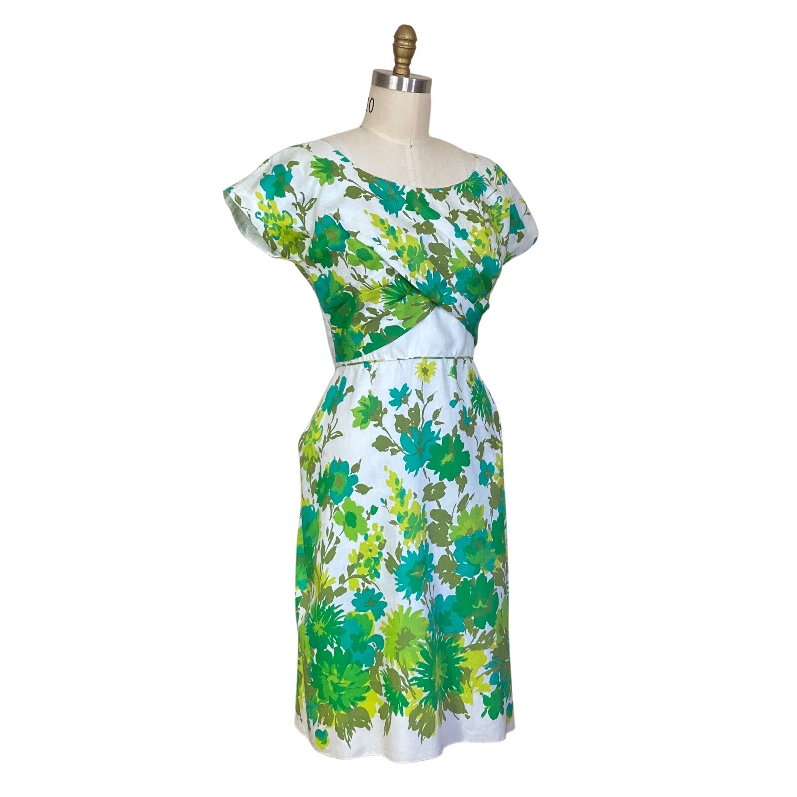 Vintage 1960s Green & Chartreuse Floral Cocktail Dress | 1960s Vintage Floral
