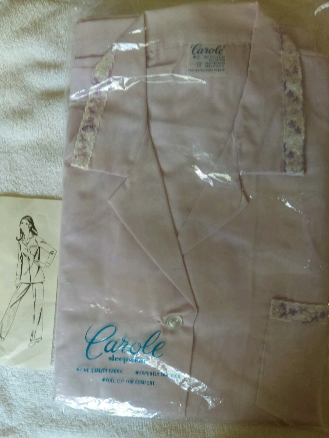 Vtg Carole 2 Piece Pajama Set, Sz 40