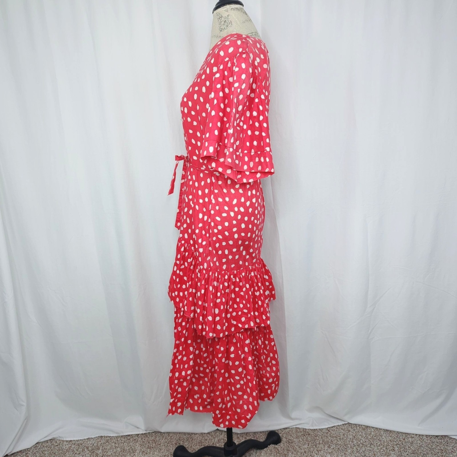 Vintage 70s Stanley Sherman Dress Medium Red Flamenco Polka Dot