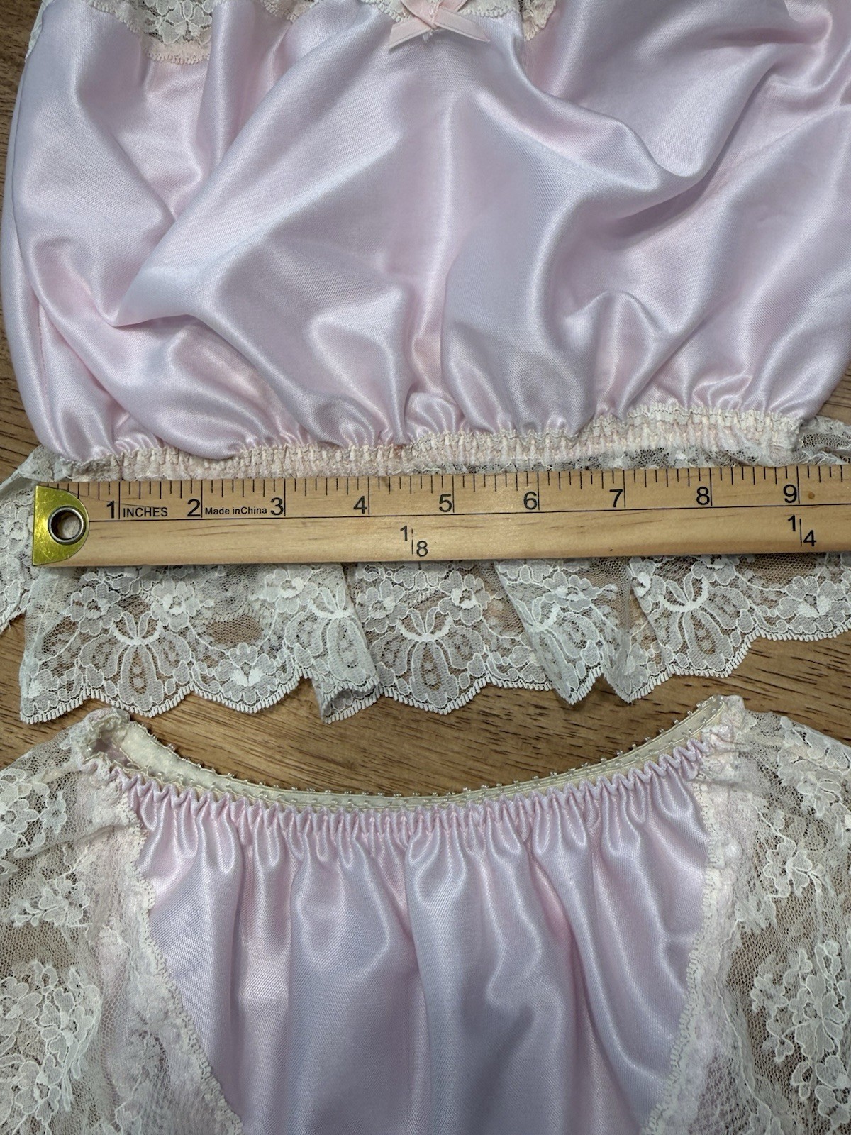 Dolores For Poirette vintage pink satin lace lingerie 2pc Set 70s Pin-Up Boudoir