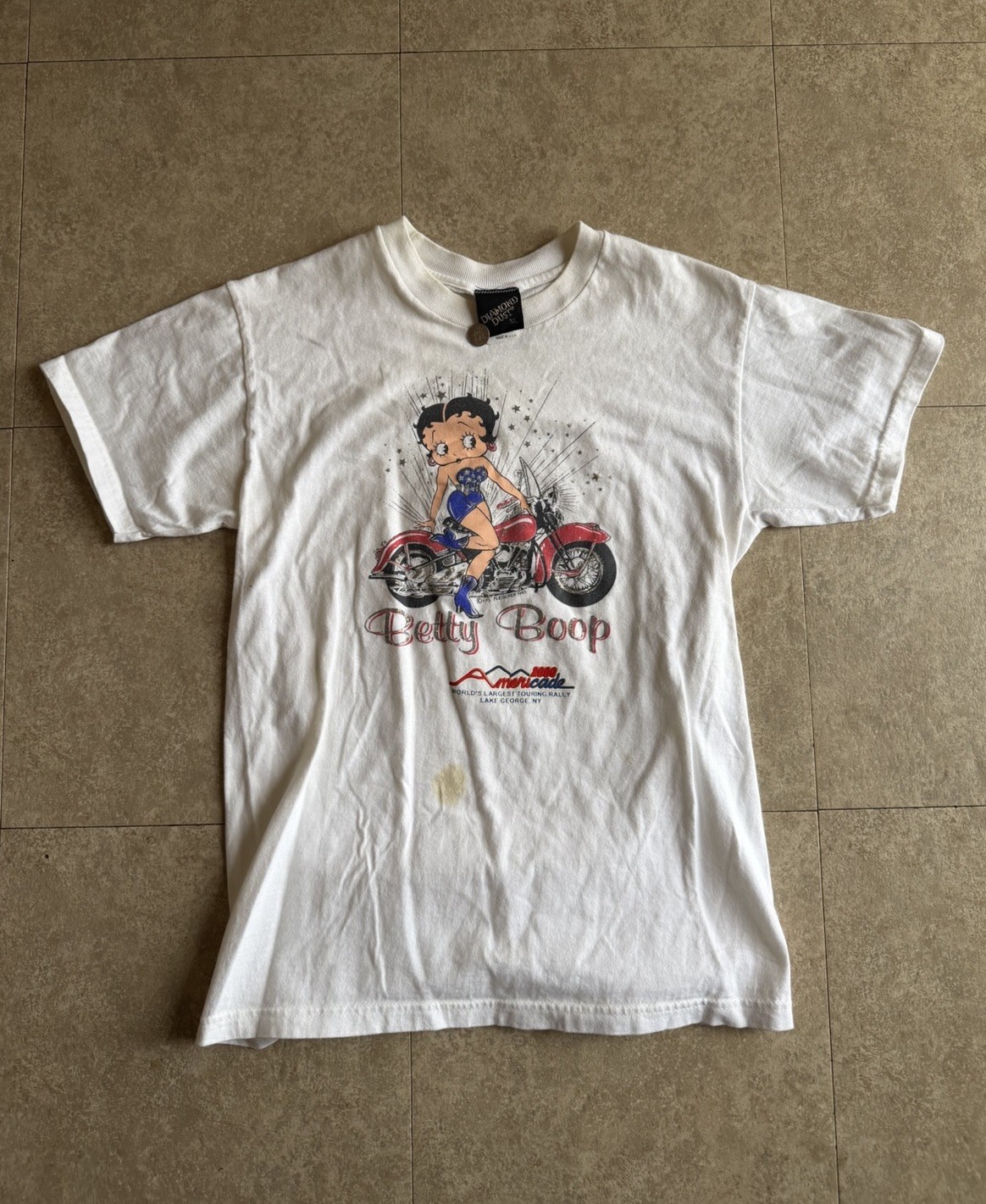 Vintage 90s Diamond Dust Betty Boop Motorcycle Graphic T-Shirt White XL