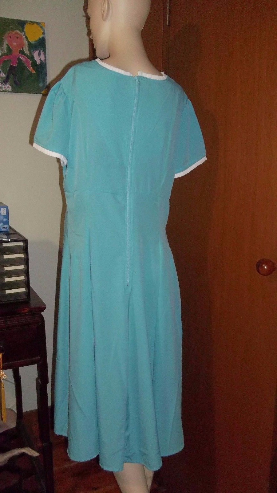 50s Vintage little Party Dress Rockabilly Teacher hell bunny blue pastel SZ 14