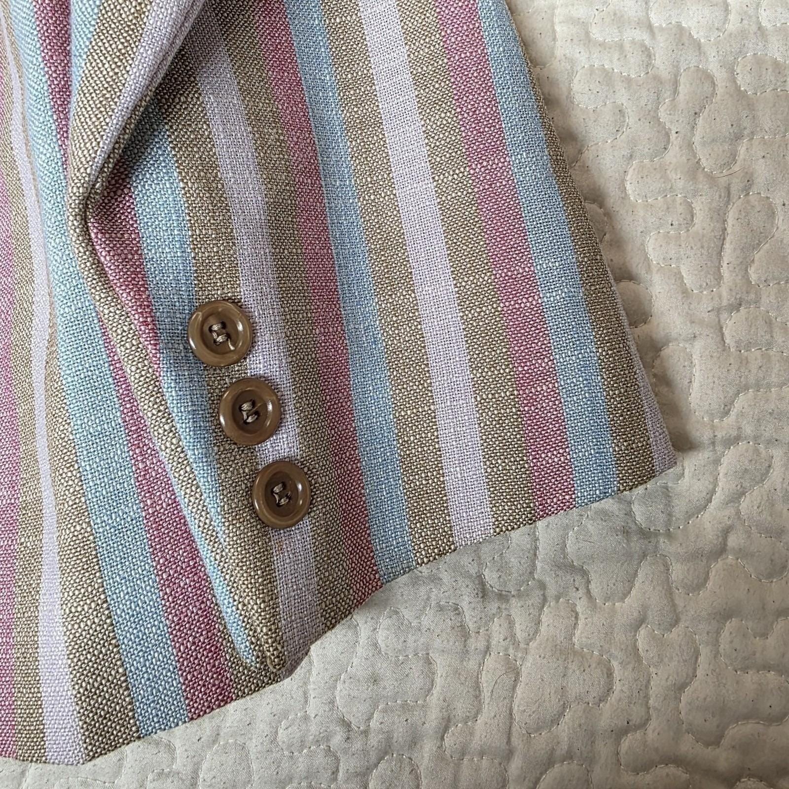 Blazer Jacket Size 12 Queens Way Fashion Pastel Striped Japan Moonstone Brooch