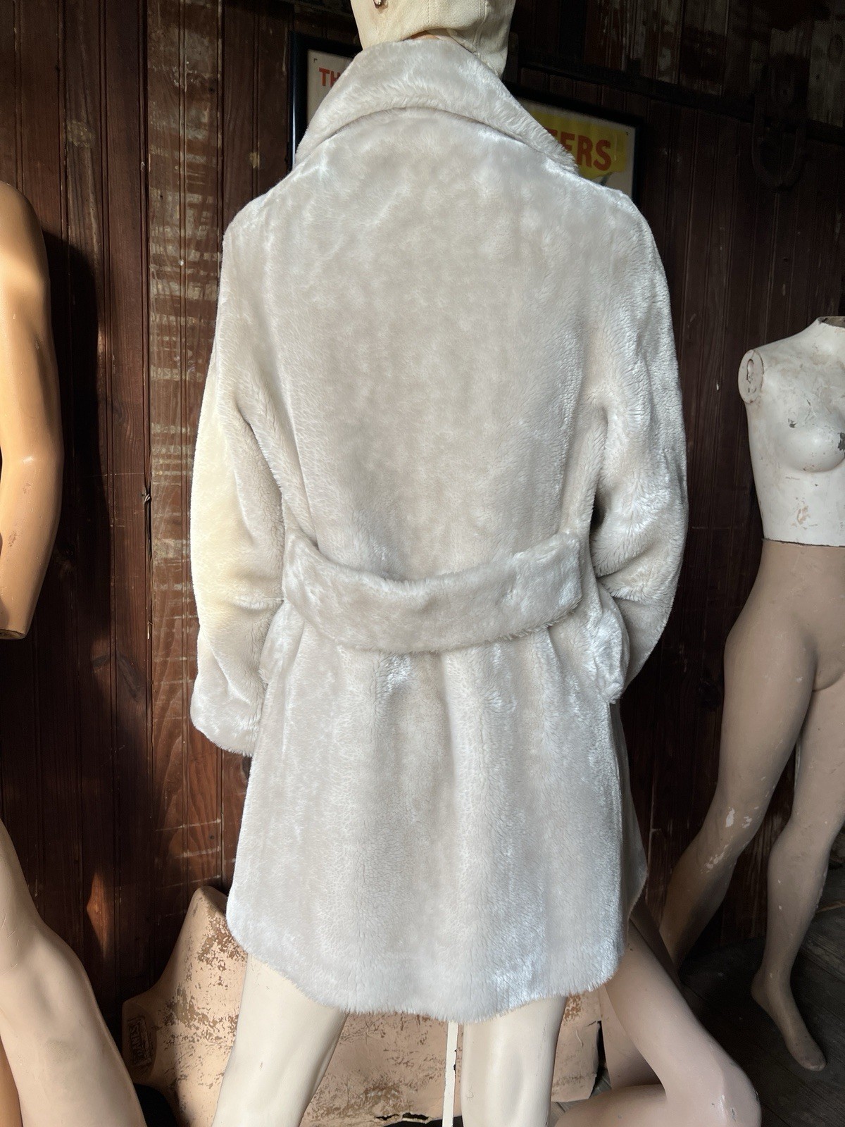 Vintage 50s Borgana Faux Fur Coat Off White Double Breasted Winter Plush Mid