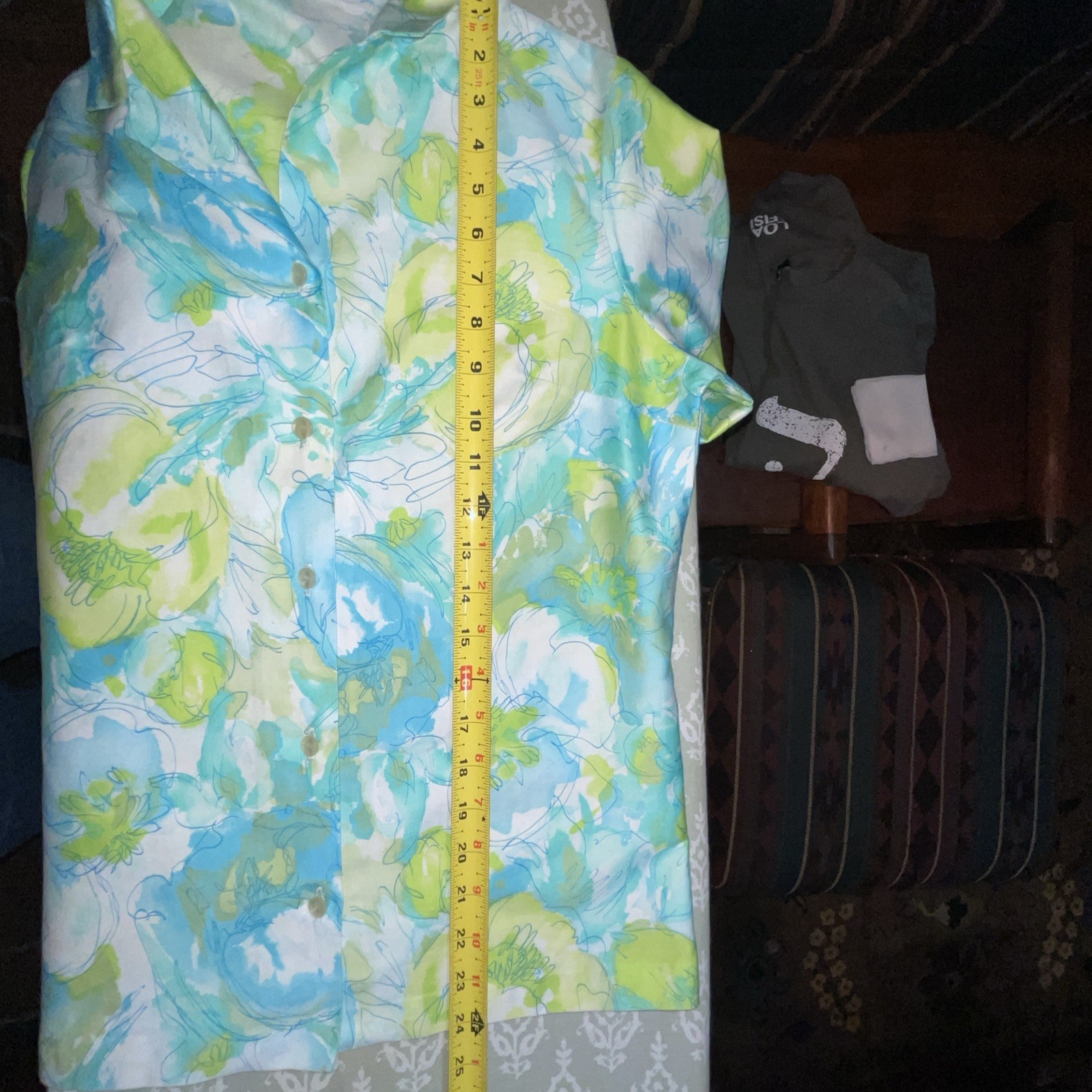 Vintage 50’s Water Color Floral Design Polished Cotton Button Front Blouse S/M