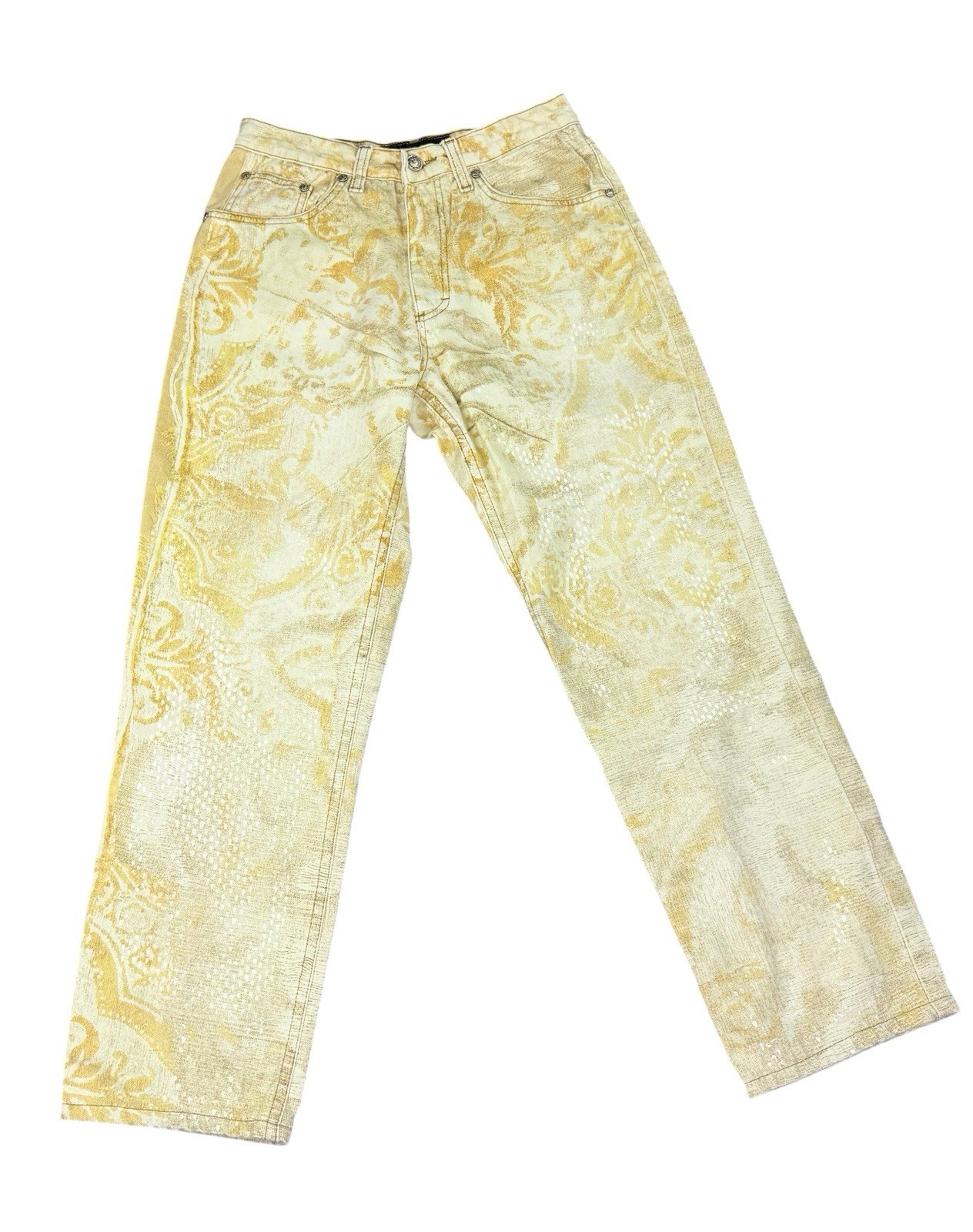 Vintage Roberto Cavalli 90s Funky Sand Blasted Denim Shimmer Jeans Small Italy