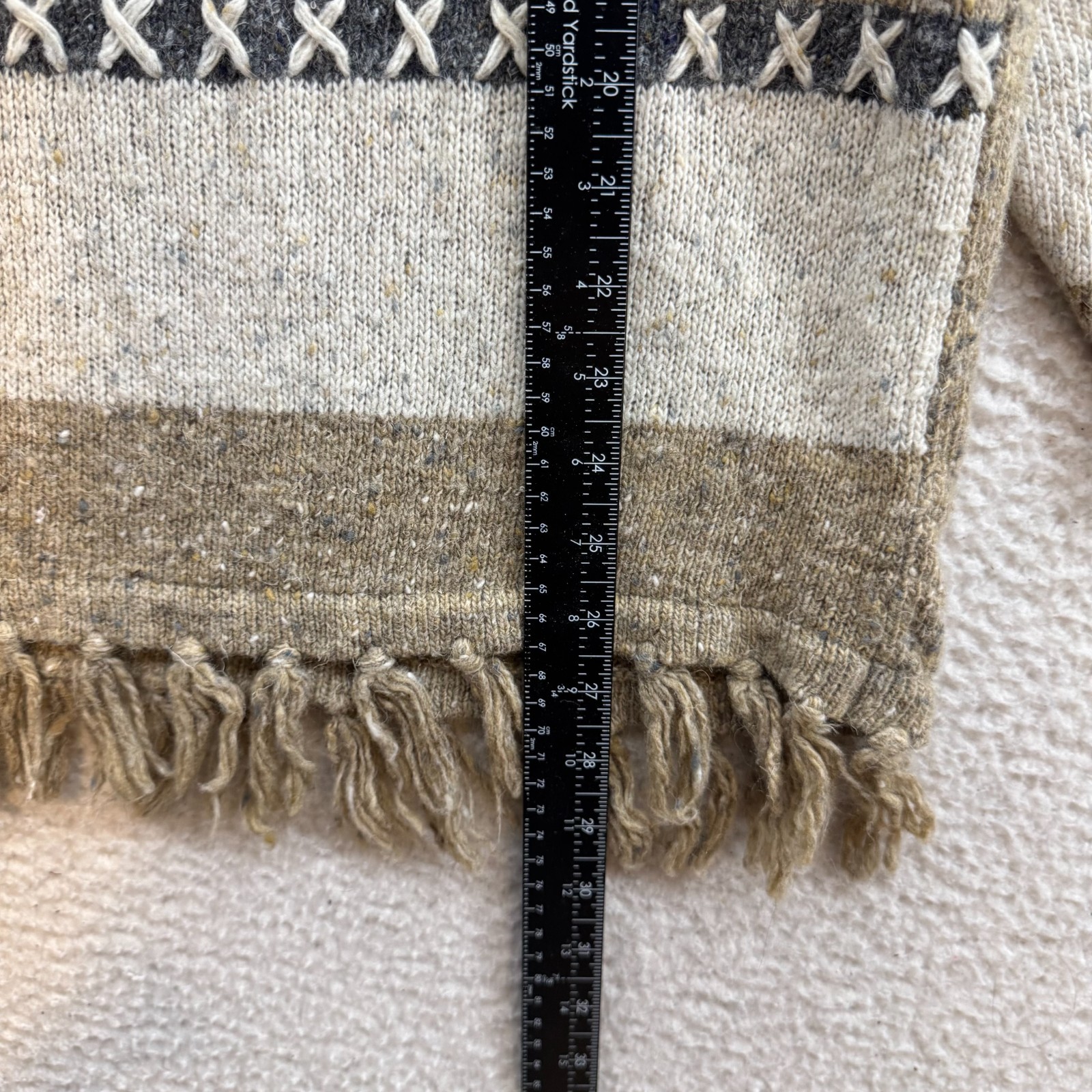 Vintage Sweater Petite Large Tan Turtleneck Rolled Mock Neck Fringe Southwestern