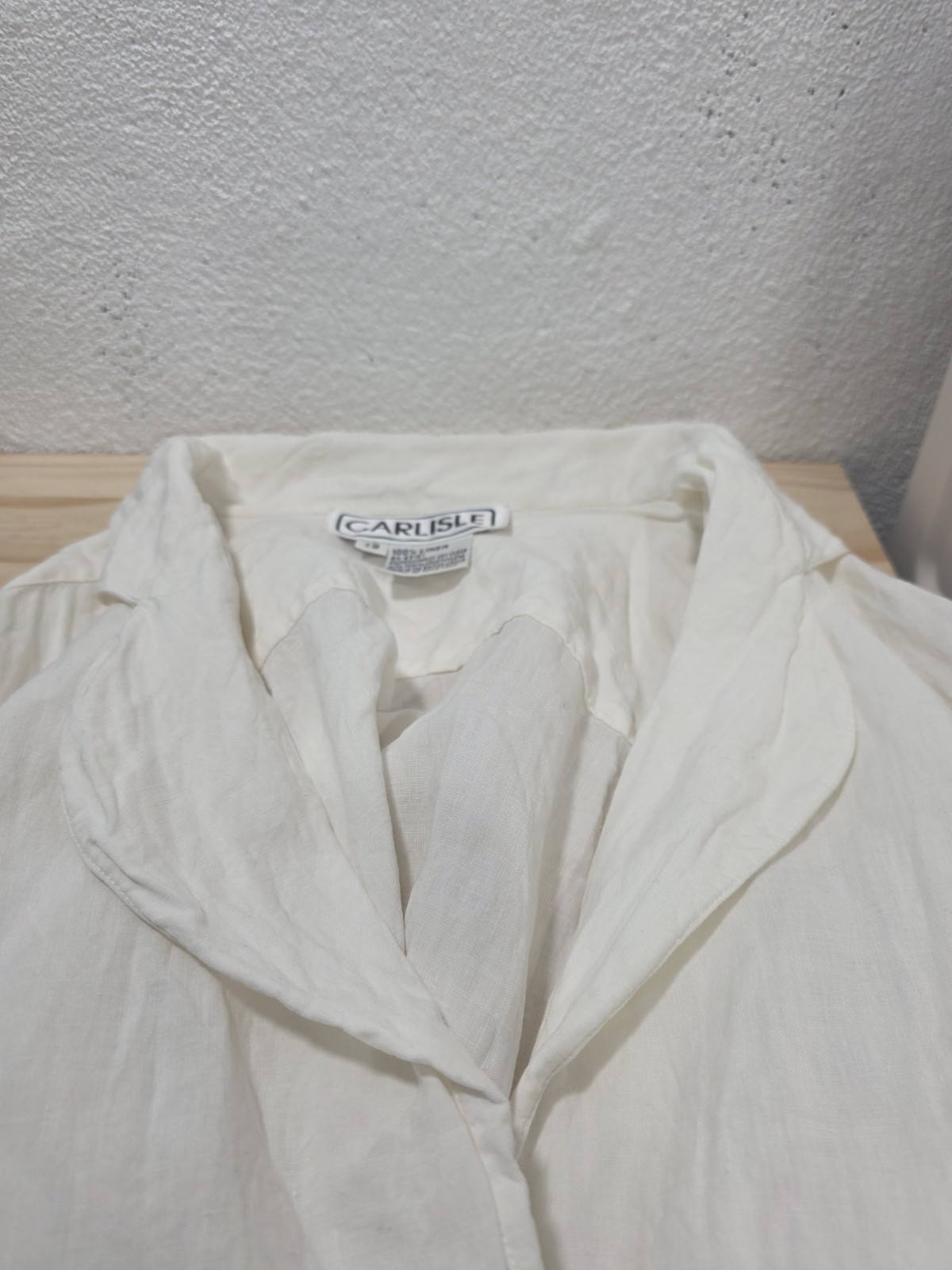 Carlisle 100% Linen Button Up Shirt Size 12 White Long Sleeve