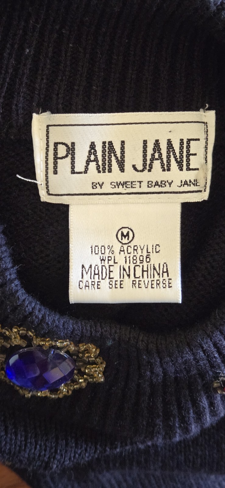 1980s PLAIN JANE by Sweet Baby Jane Black Embellished Sequined Sweater Dress M