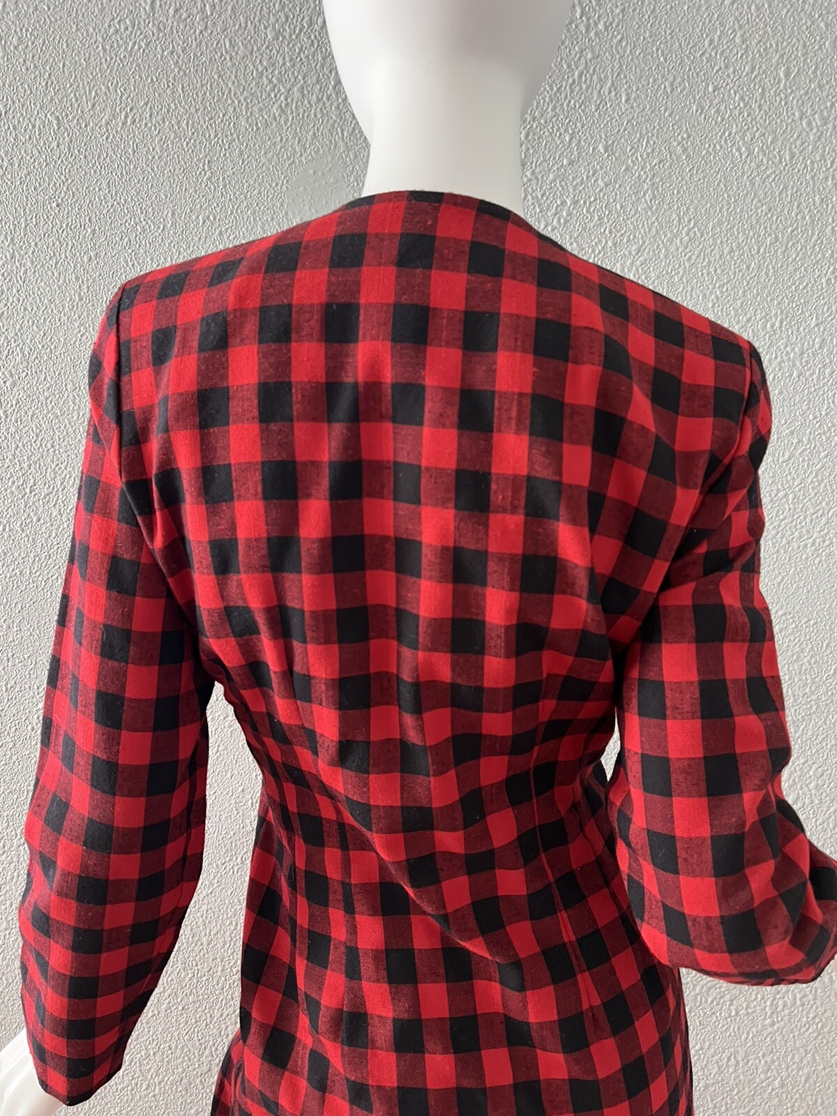 Vintage 80s Red Checkered Long Sleeve Dress