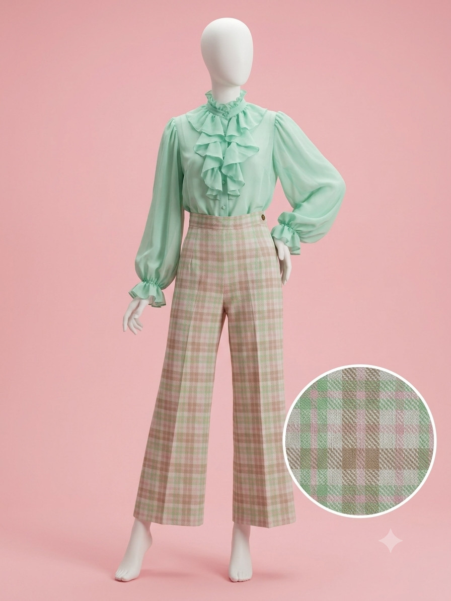 Vintage 1970s Plaid High Waist Wide Leg Polyester Pants Size S