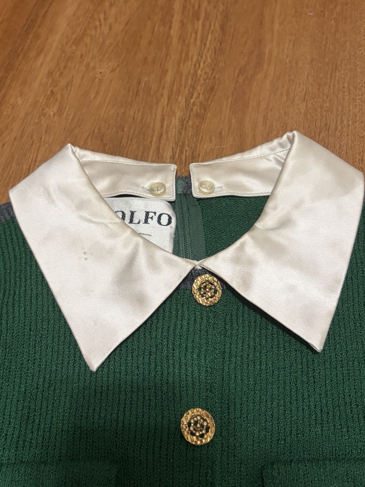 VTG Adolfo New York Green & Gray Wool Blend Knit Sweater Dress Sz XS GUC