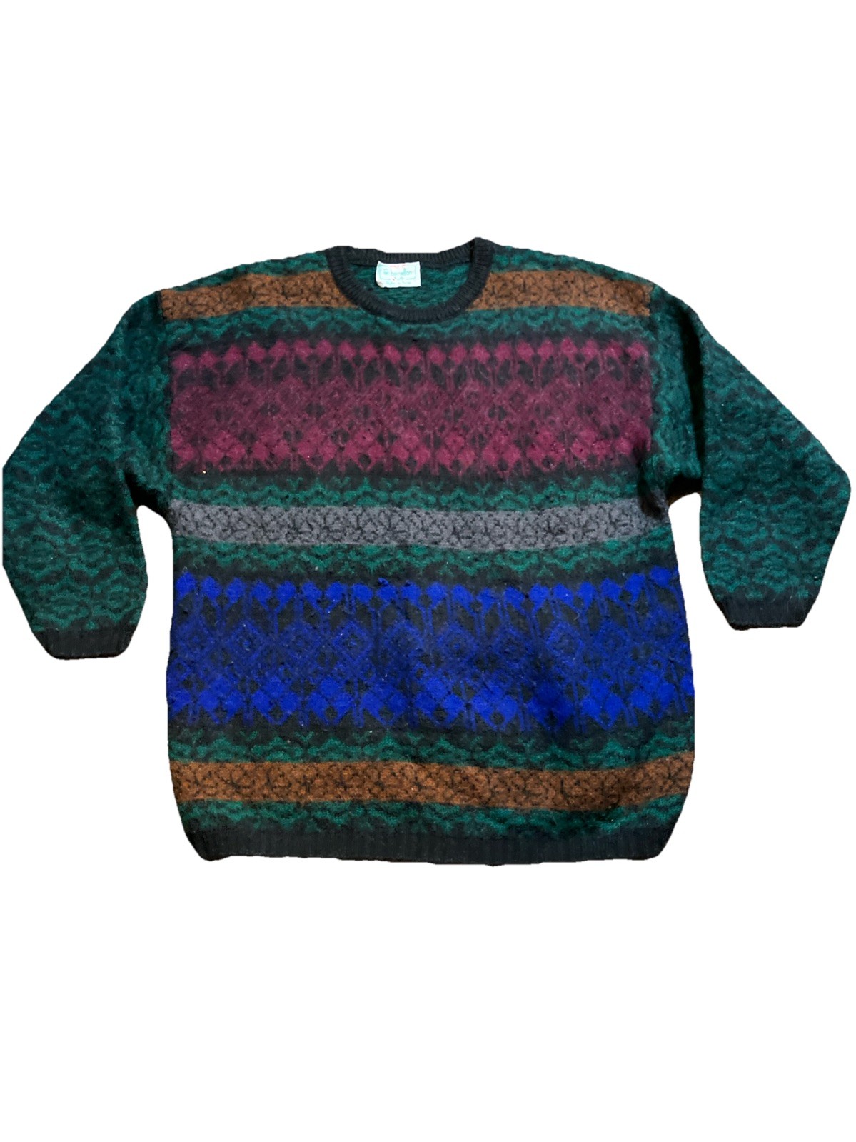 Vintage Early 1980’s Benetton Sweater Green Blue Black Purple Made in Italy