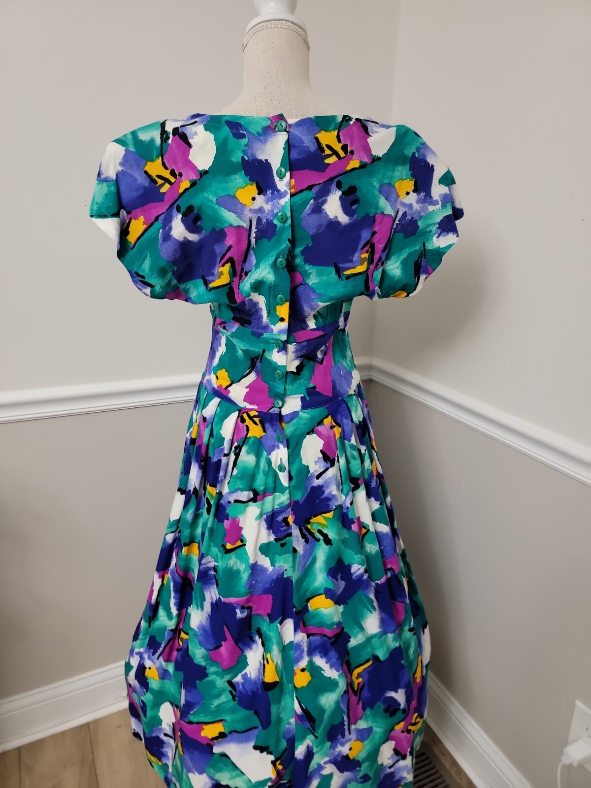 VTG’80s R.E.O Abstract Pattern Tea Garden Dress / Puff Shoulder Rockabilly