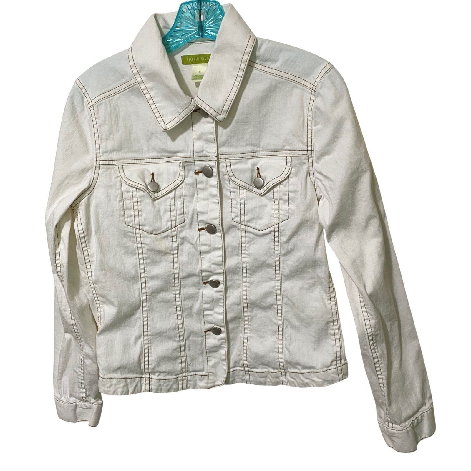 Vtg 80s 90s Womens Trucker Jean Jacket S Cream White Western Rodeo Cowgirl Boho