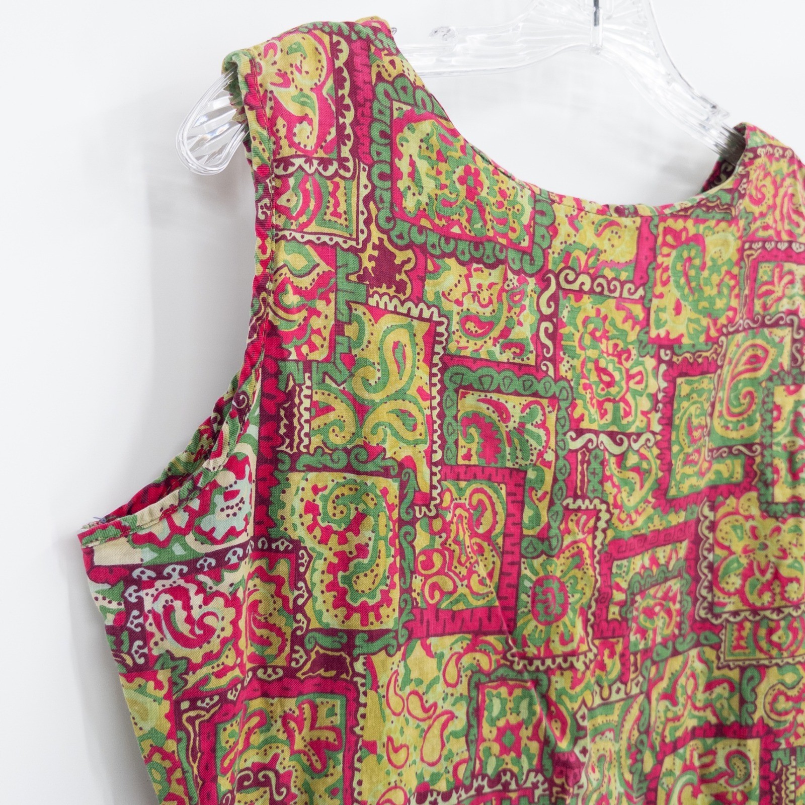 Vintage 60s 70s Shift Dress Womens Large Paisley Pink Green Psychedelic Mod
