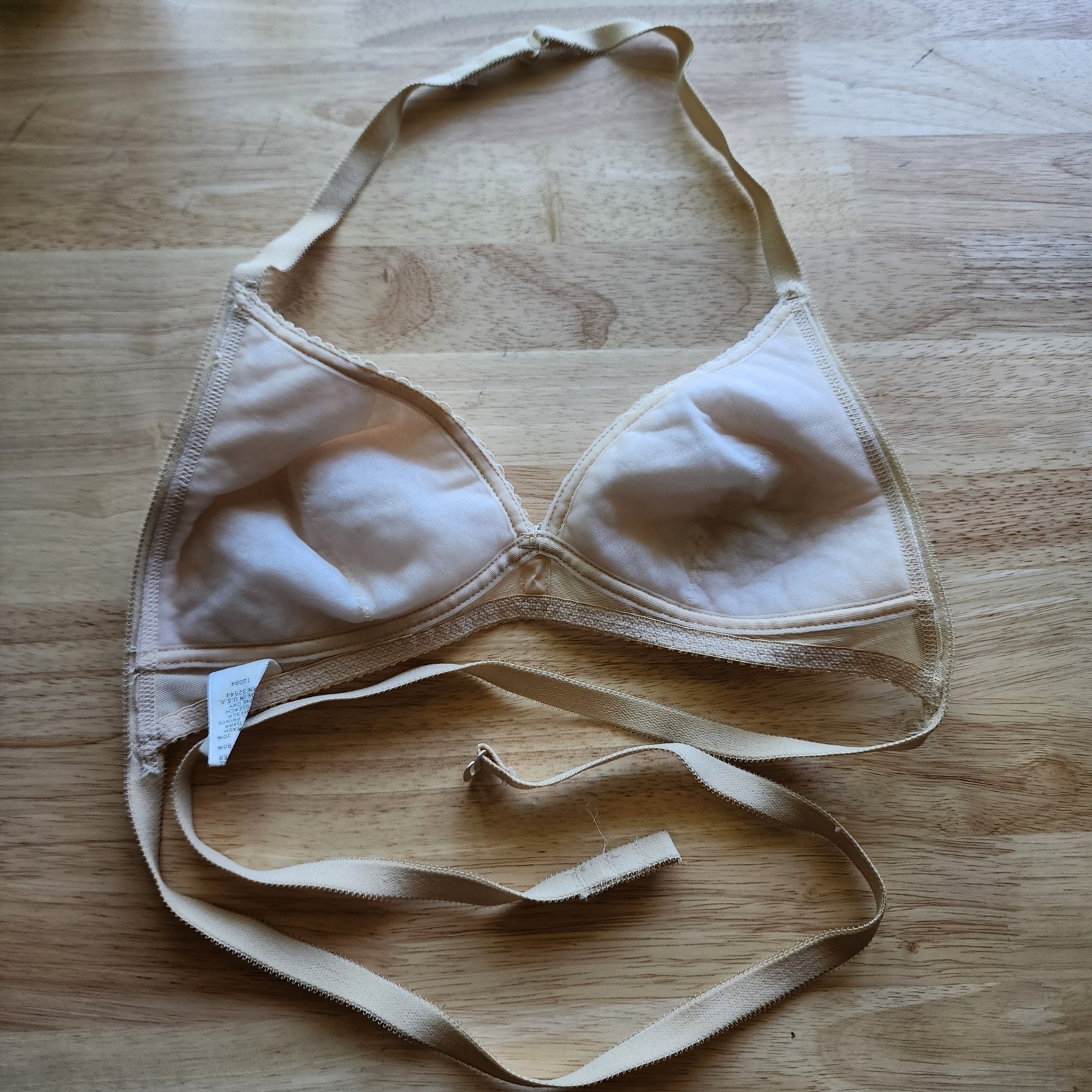 Vintage Formfit Rogers Beige Halter Wrap Around Bra 34B Made in USA 12094