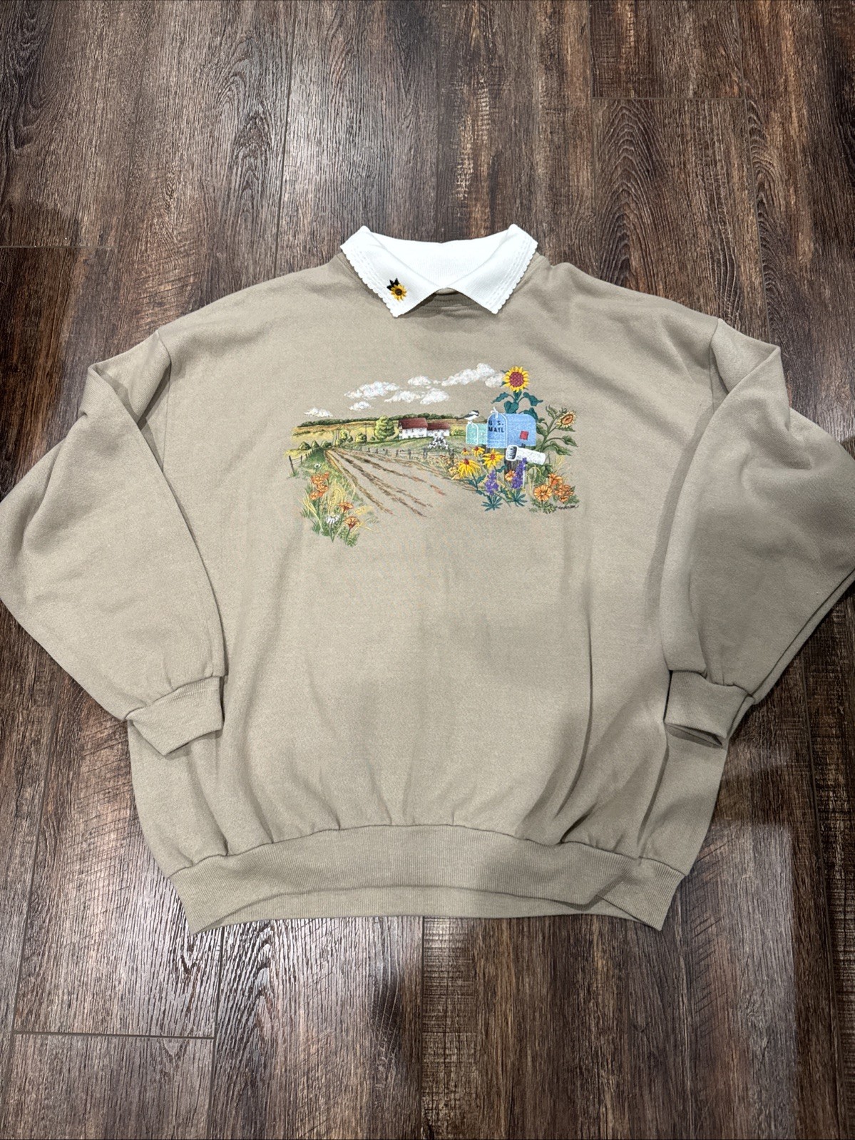 VTG 90’s Collared Pullover Crewneck Top Stitch By Morning Sun Embroidered SZ LP