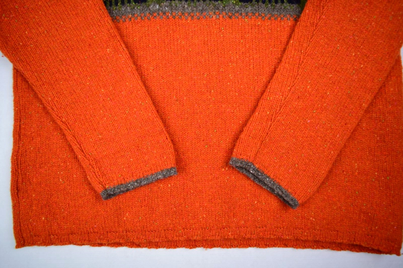 Vintage Sweater Size M 90s Eddie Bauer Orange Donegal Wool Mid Stripe Crew Neck