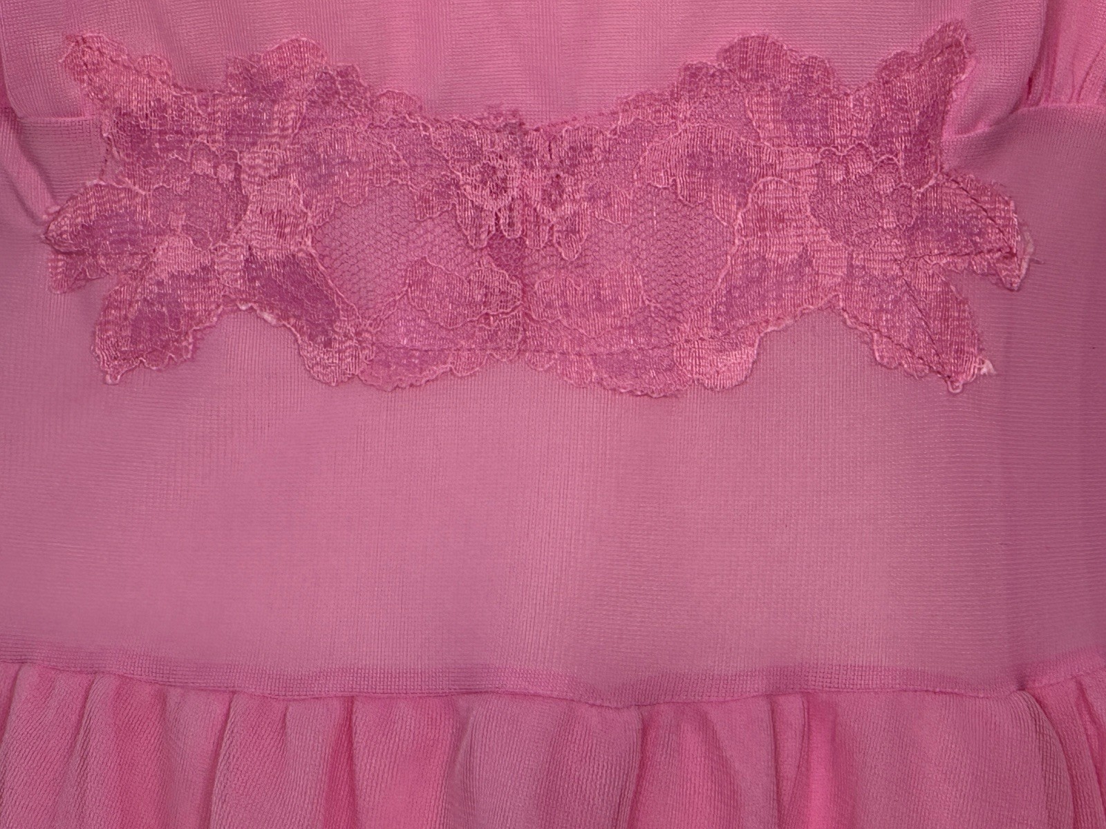 VTG NOS 60s HTF Volup Sexy Bright Pink Chiffon Lace Nightgown Ruffled Nylon L/XL