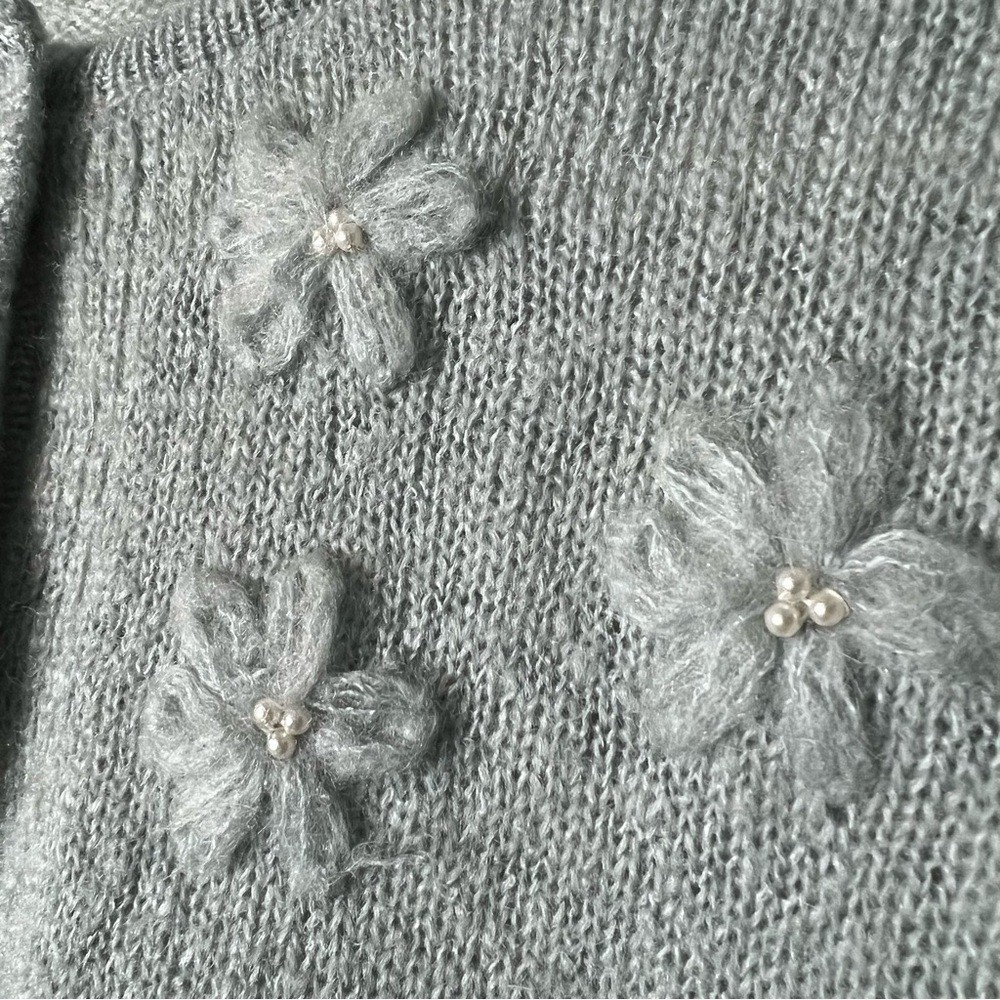 Vintage Bullock’s Italy Mohair Blend Floral Appliqué Pearl Cardigan Sz M