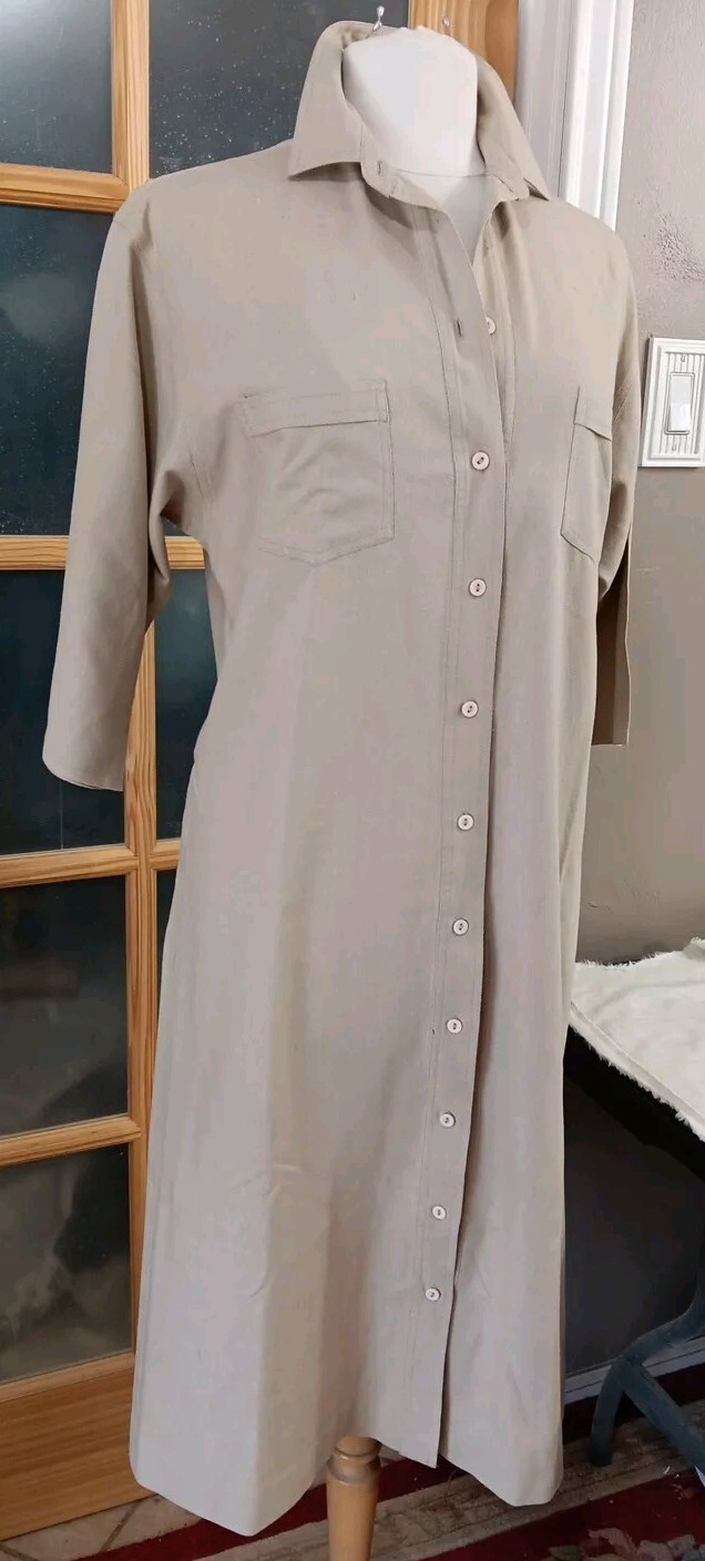 Vintage Naturelle Raw Silk Button Up Dress GEORGE GEORGIOU Tan SZ M Amazing