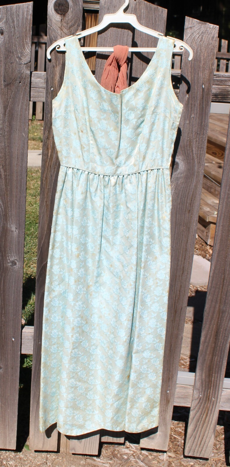 Vintage 1960 s Lacy Blue Gown, Cream Sweater, Nylons and Slip Small