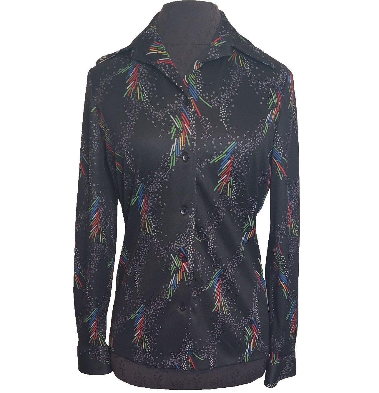 VTG Hamilton 8 Dallas Button Front Long Sleeve Shirt Black See Measurements