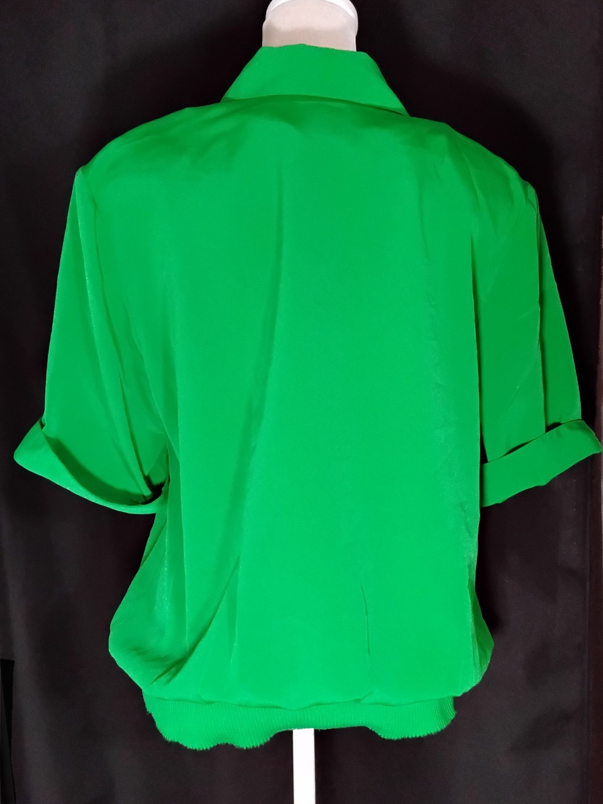 Vtg 80s Caron Petite Chicago Green Blouse Elastic Waist Short Sleeves Sz 8 USA