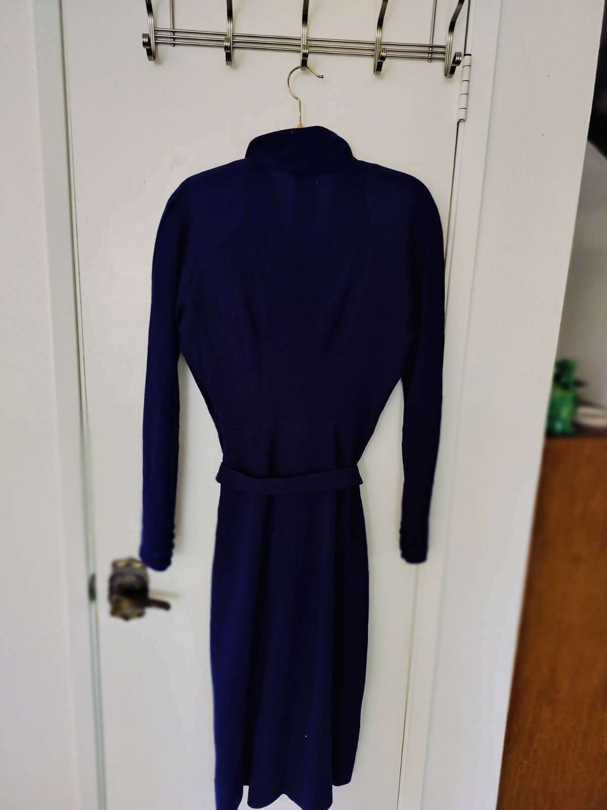 Vintage Deep Purple Rayon Crepe Dress Hand Made Covered Buttons Belt Small