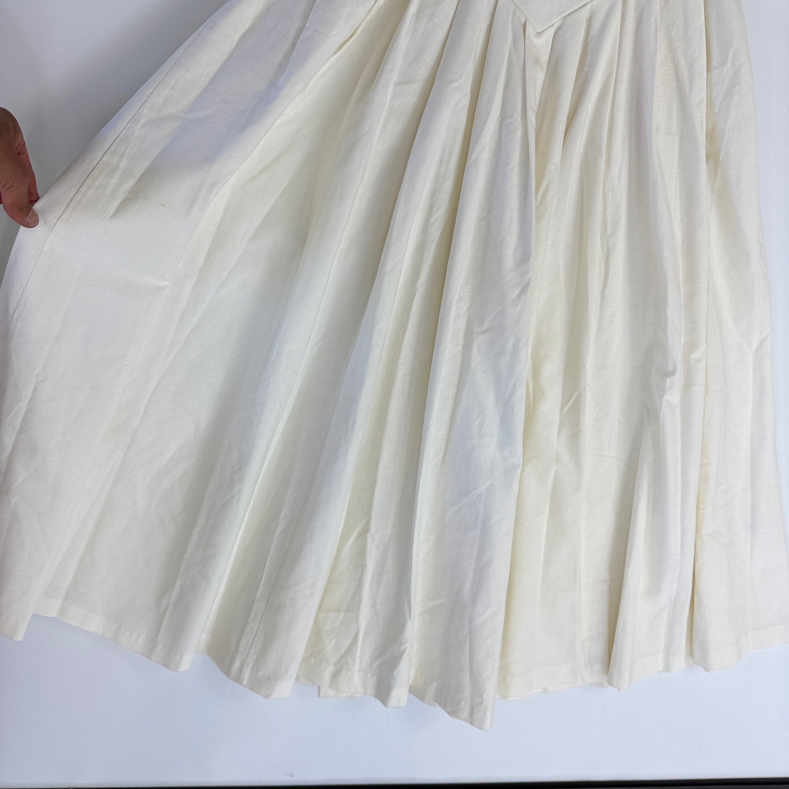 Laura Ashley Dress Womens 10 Cream Vintage 80s Cotton Puff Sleeve Midi V-Neck