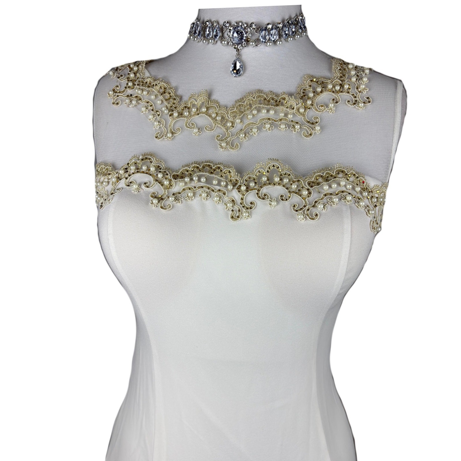 Vintage Pearl Beaded Illusion Back Mermaid Wedding Dress Bride