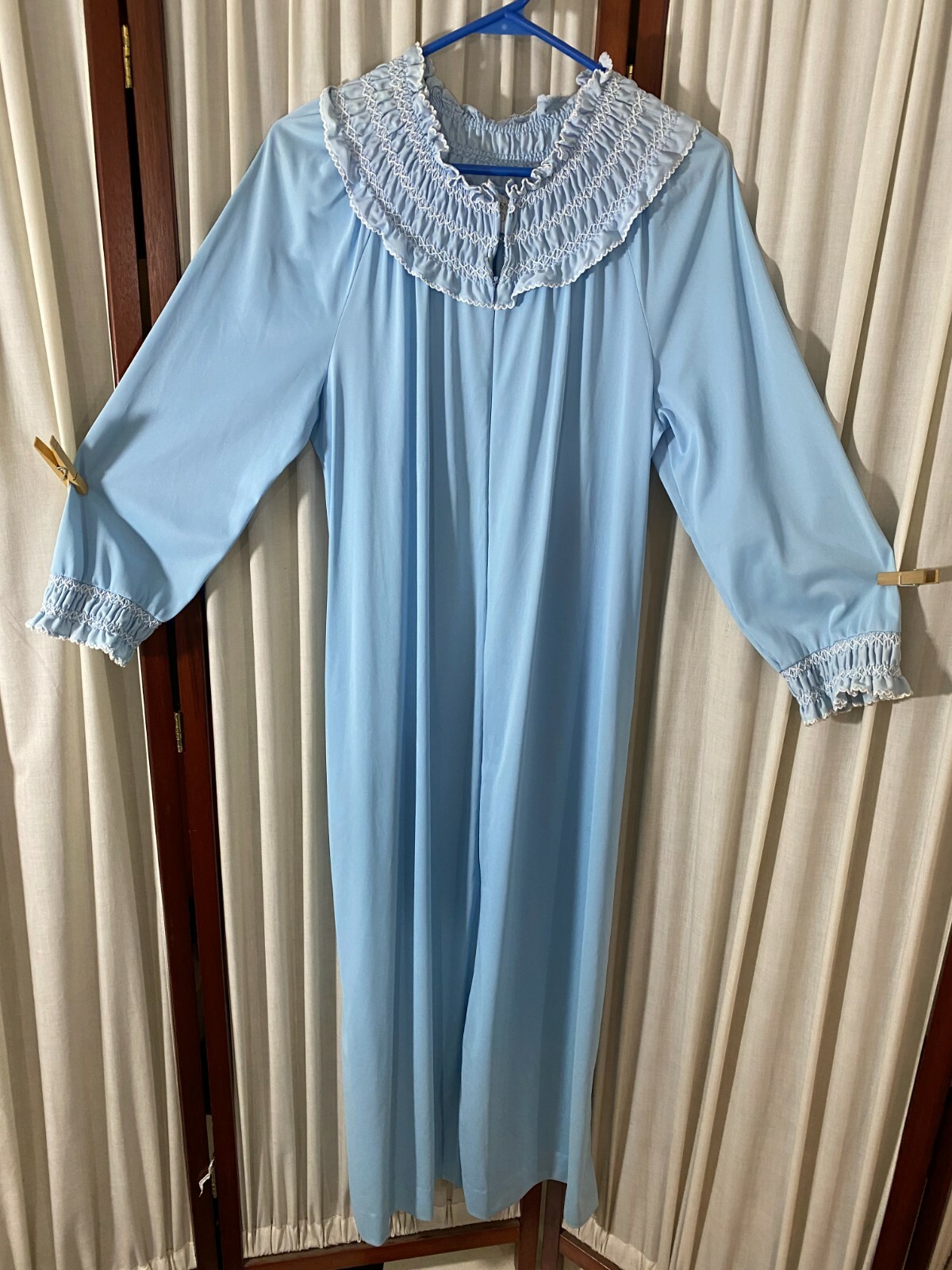 1970’s Robe -Gossard Loungewear- S-Light Blue w/Smocking/Ruffles-VG- PRETTY-SALE