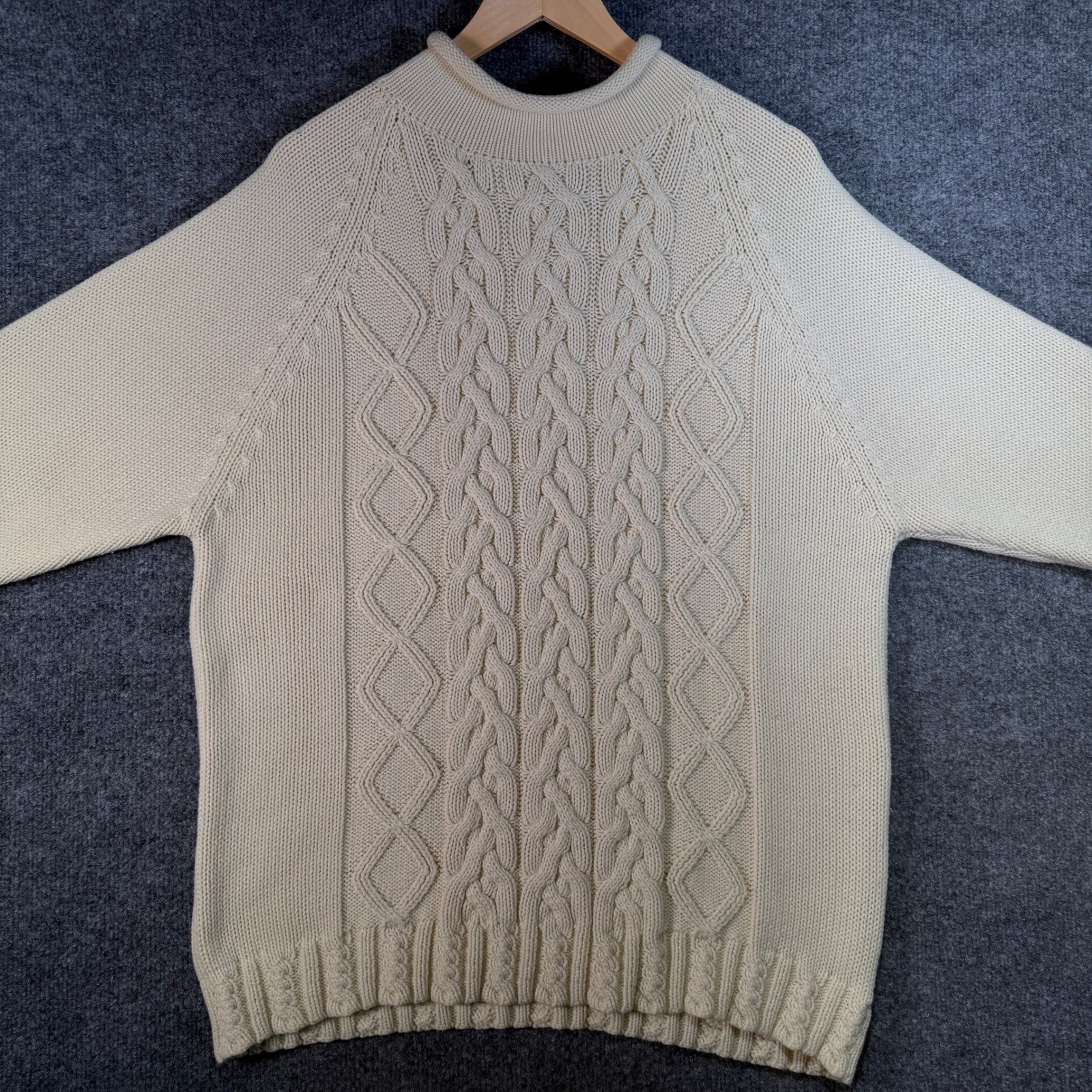 Ship n Shore Sport Cable Knit Sweater Womens Large Ivory Fisherman Vintage 90’s