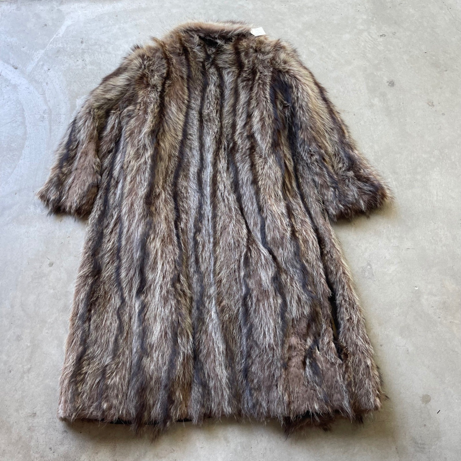 Alixandre New York Vintage Raccoon Fur Coat Brown Grey Shawl Collar Mid Length