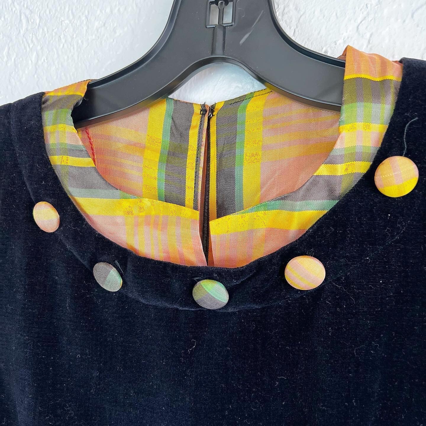 CANDY CORN STRIPED 40’s 40s Halloween Vintage Plaid Taffeta Black Velvet Dress M