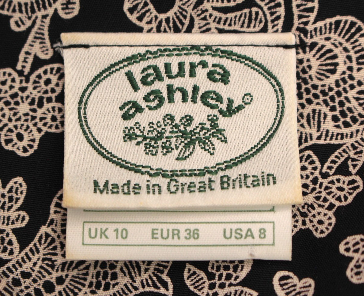 VTG Women’s 80s 90s Black & White Floral Print Laura Ashley Viscose Dress S/M