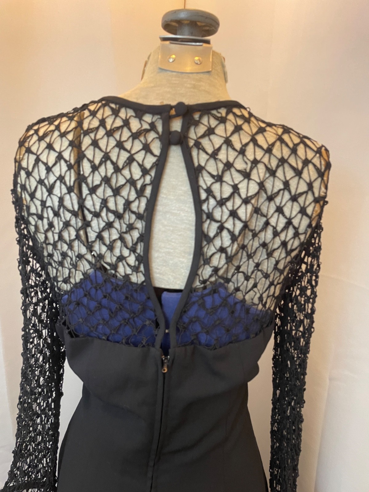 Black Sheer Mesh Lace Dress 1990s Vintage Minimalist Eveningwear M