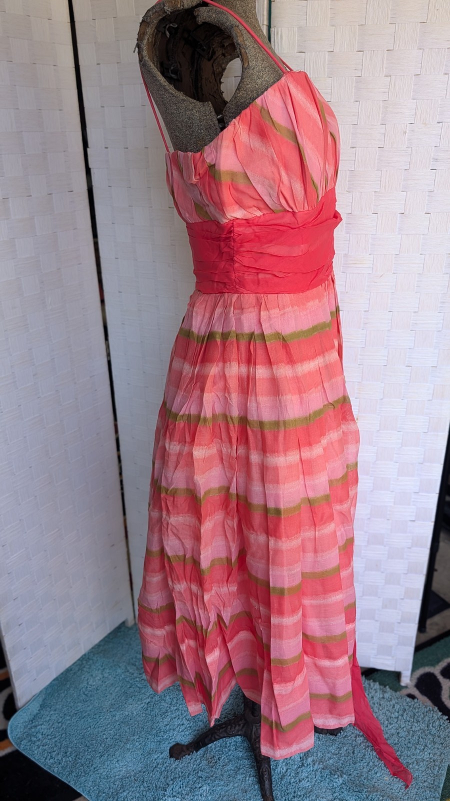 1950s Prom Dress Bright Colors Watermelon Pink Green