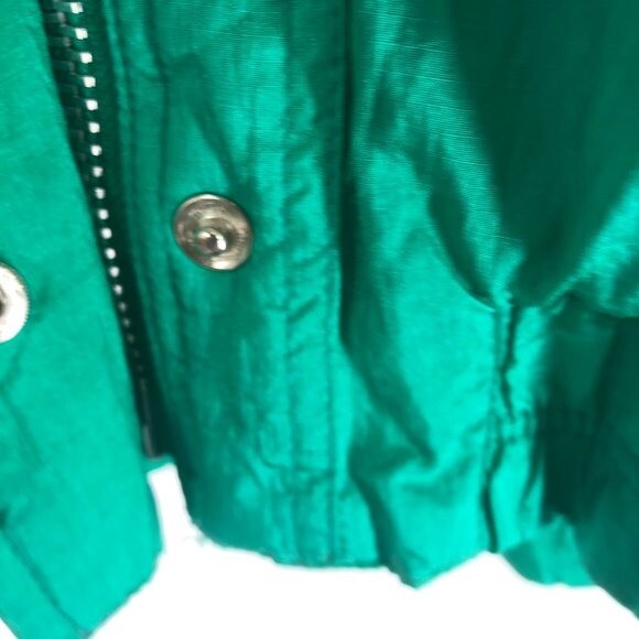 Vintage Andy Johns Green Swishy Windbreaker Medium Geometric Lining Zipper 80s