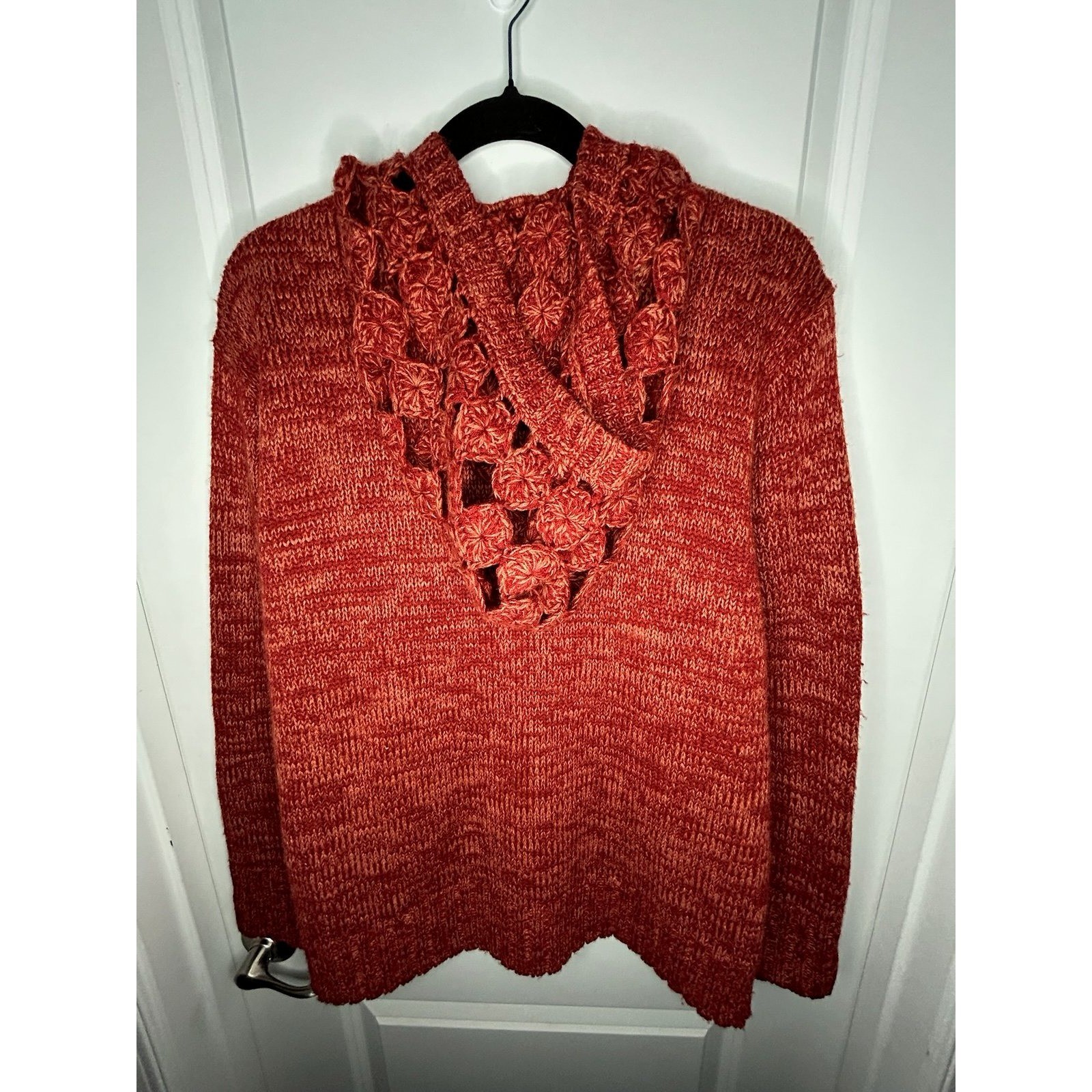 Vintage Y2k Cabela’s Knitted Full Zip Sweater Jacket With Crochet Hood & Pockets