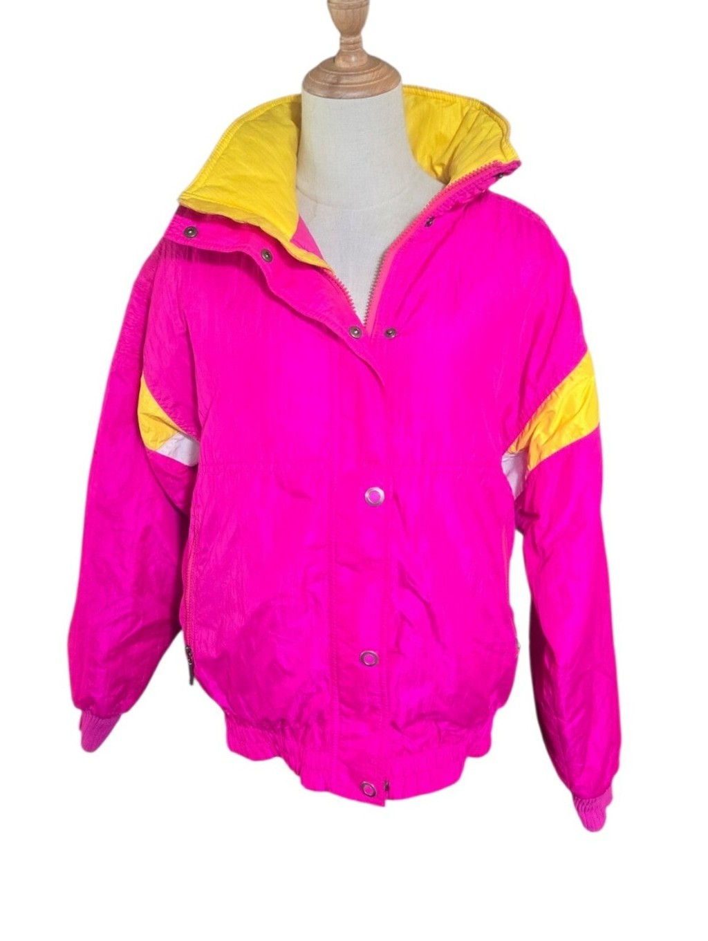 Slalom Vintage Bright Pink and Yellow Colorblock Puffer Jacket
