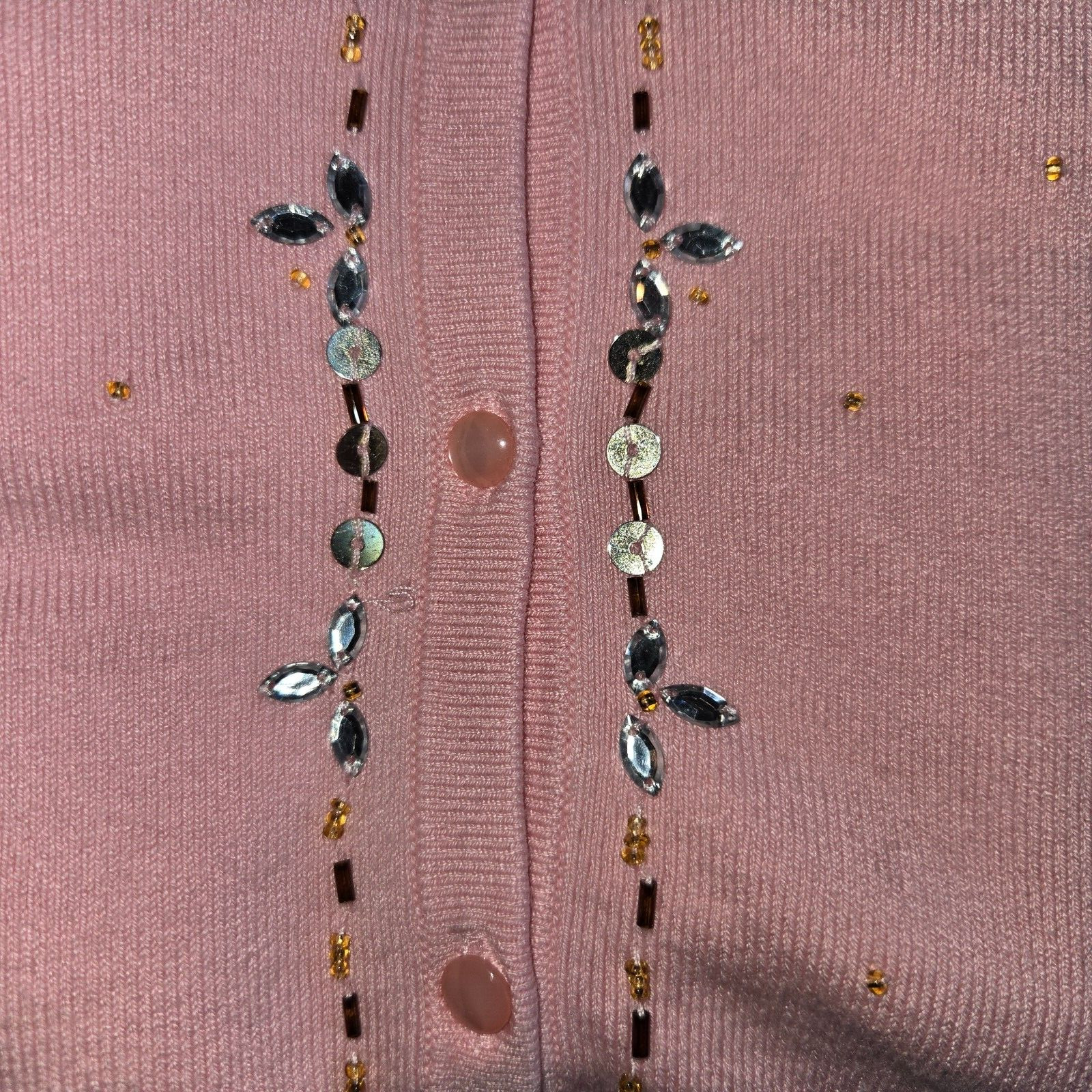 Vtg Chadwick’s Hong Kong Beaded Embellished Pink Cardigan Sweater Sz Large READ